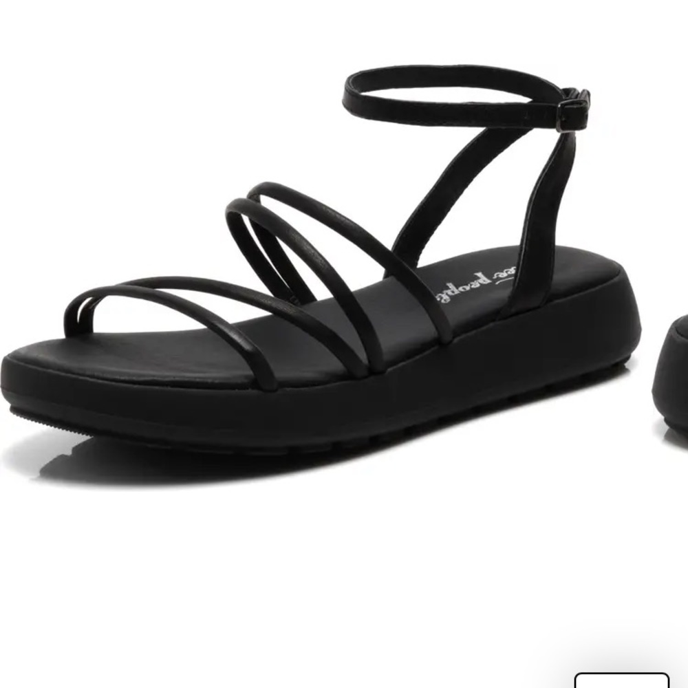 Free People Vivianne Black Strappy Leather Sandal
